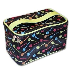 Tupperware Cosmetic Travel Bag Tote Zippered Black Logo Consultant Award Black